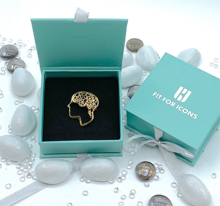 Brain Cog Wheel Thoughts and Feelings Lapel Pin Brooch - Gold