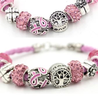 Pink Ribbon Tree of Life Cancer Bracelet - Pink Silver – A beautifully designed bracelet featuring the Tree of Life and a pink ribbon charm, symbolizing resilience and hope for cancer survivors and advocates. Ideal for healthcare professionals and supporters of cancer awareness