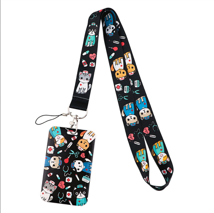 Cats in Scrubs Lanyard & ID Badge Card Holder featuring a playful design with cats wearing scrubs, ideal for professionals in healthcare and animal care settings.