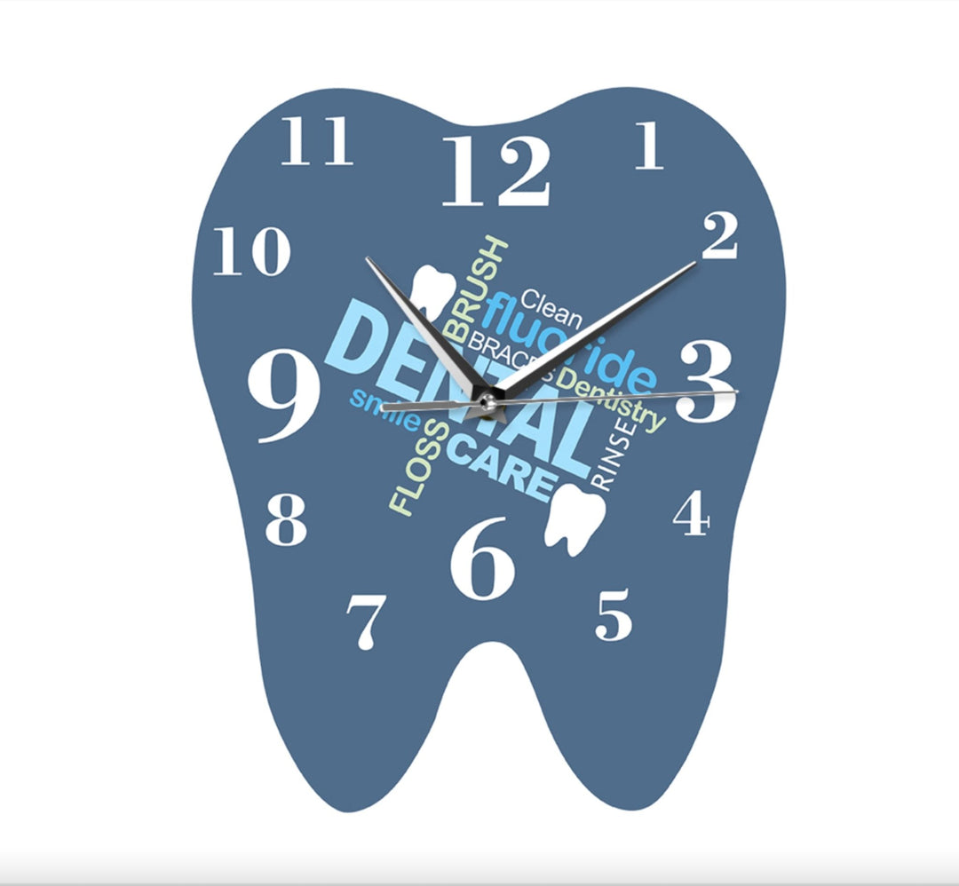 Dentistry Tooth Shaped Wall Clock - A unique wall clock designed in the shape of a tooth, perfect for adding a fun and thematic touch to dental offices or home decor.