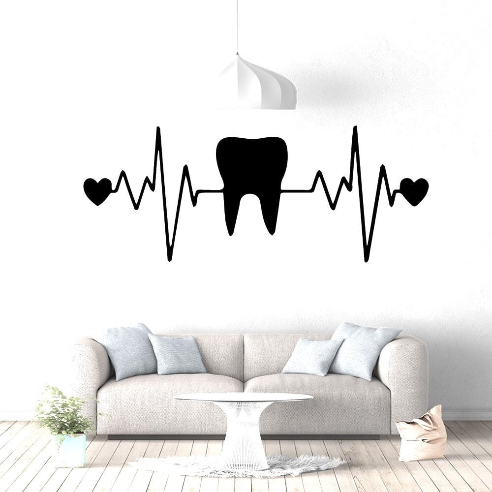 Tooth Heartbeat Wall Decal featuring a creative design that combines a tooth graphic with a heartbeat line, perfect for decorating dental offices, children's rooms, or personal spaces with a fun and thematic touch.