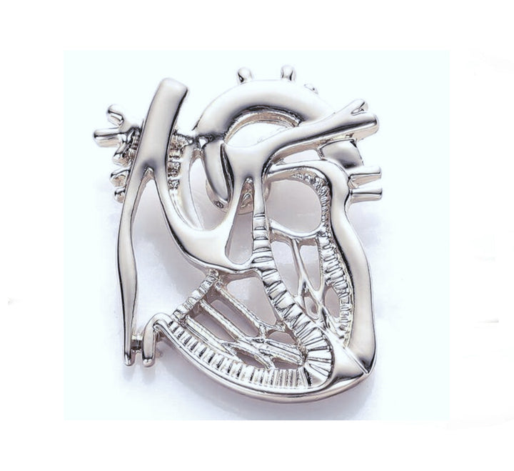 Silver Heart Circulation Lapel Pin Brooch - An elegant silver pin designed in the shape of a heart with circulation motifs, perfect for healthcare professionals and a thoughtful accessory for any occasion.