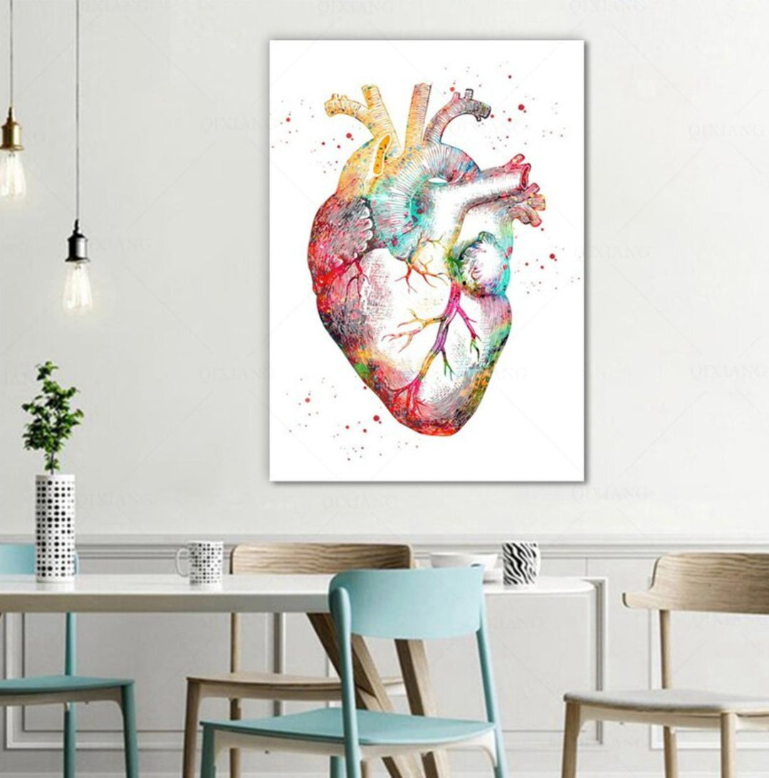 Anatomical Heart Poster 100% Cotton Canvas Watercolour Print