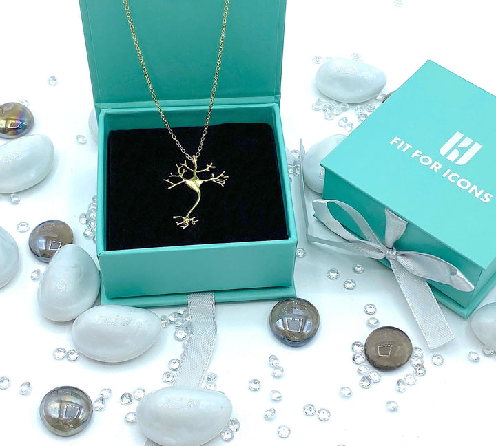 Stunning Large Gold Neuron Pendant Necklace, beautifully crafted to represent a neuron structure, ideal for science lovers and a statement accessory for any outfit.