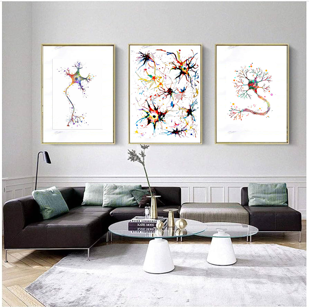 High-quality 100% cotton canvas watercolour print featuring neuron designs, ideal for educators, health professionals, and those in the field of neuroscience