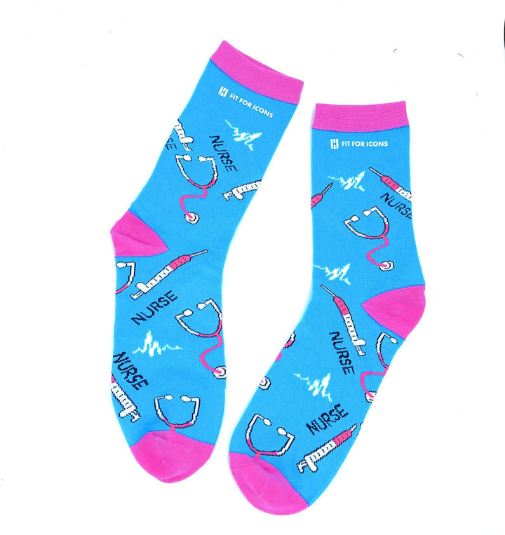 Nurse stethoscope socks featuring a playful medical design, perfect for healthcare professionals looking to add comfort and style to their work attire