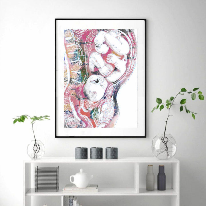 Pregnancy Full Term 100% Cotton Canvas Watercolour Print – An elegant watercolor artwork illustrating the beauty of pregnancy stages, crafted on premium 100% cotton canvas. Ideal for decorating nurseries or celebrating motherhood in any living space.