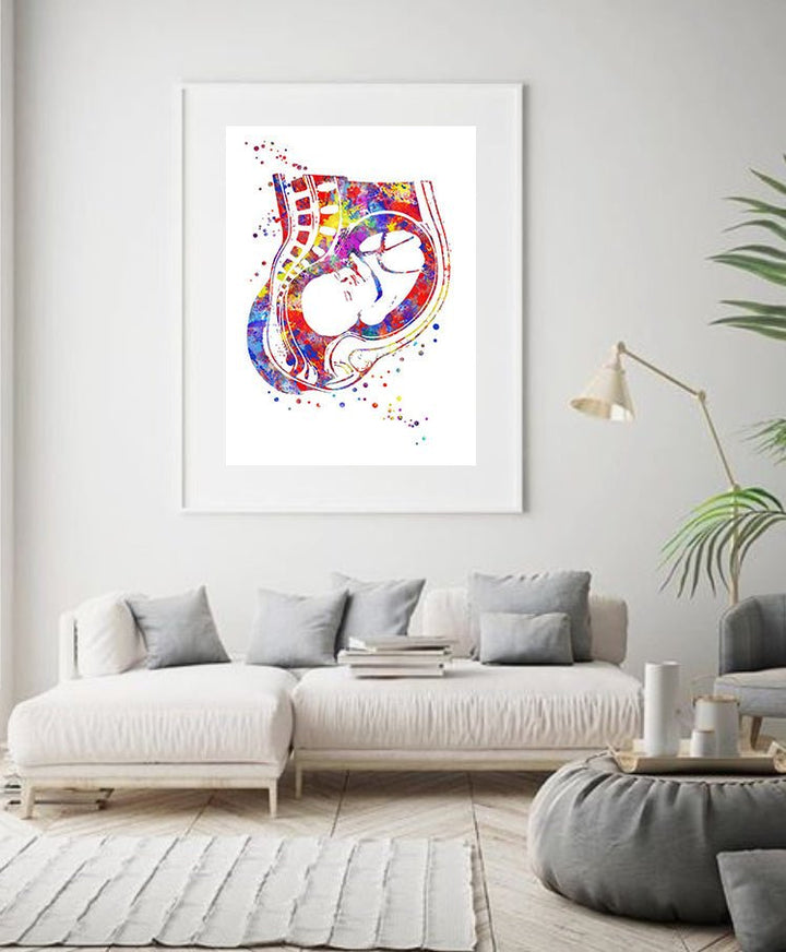 Pregnancy Full Term 100% Cotton Canvas Watercolour Print – A beautiful and artistic depiction of pregnancy stages, printed on high-quality cotton canvas. This watercolor print adds a touch of elegance and warmth to any nursery or home decor, celebrating the beauty of motherhood.