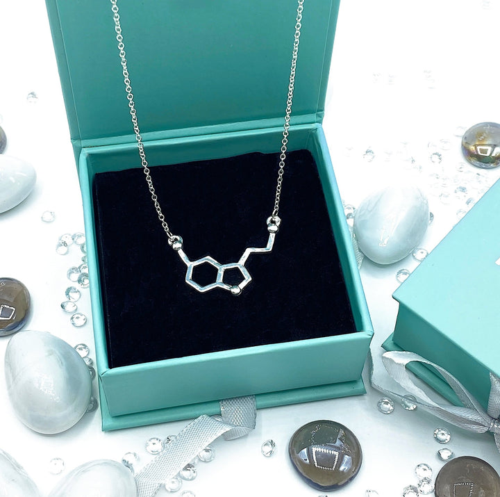 Serotonin Molecule Necklace Silver