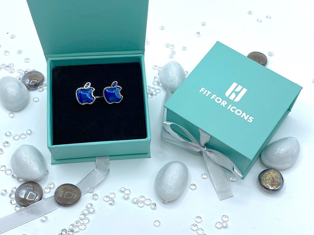 Bitten Apple Education Cufflinks - Blue Silver