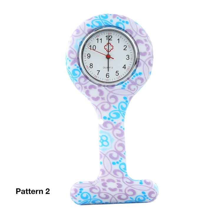 Lilac blue patterned fob watch, stylish and functional for healthcare professionals and everyday use