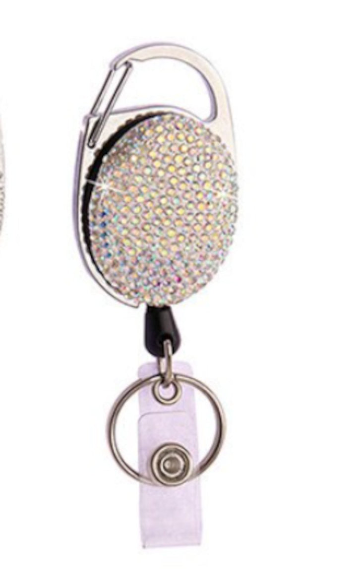 Retractable Diamante ID Badge Holder, featuring sparkling diamante embellishments for a stylish and glamorous way to display your identification.