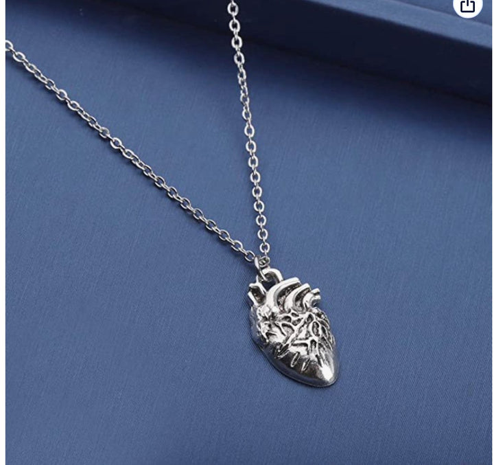 Anatomical Heart Necklace Antique Silver