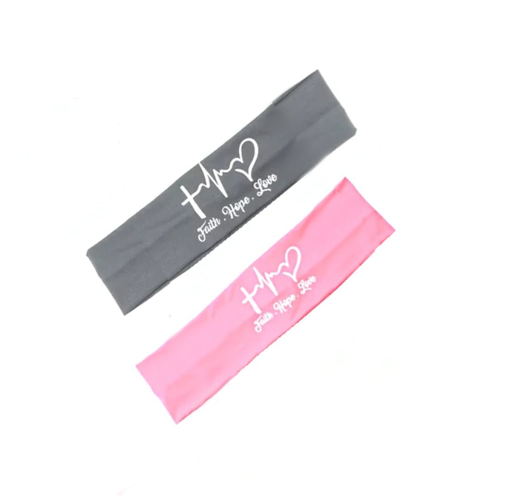 Faith Hope Love Heartbeat Logo Headband - A stylish headband featuring a heartbeat logo combined with the messages of faith, hope, and love, perfect for workouts or casual wear.