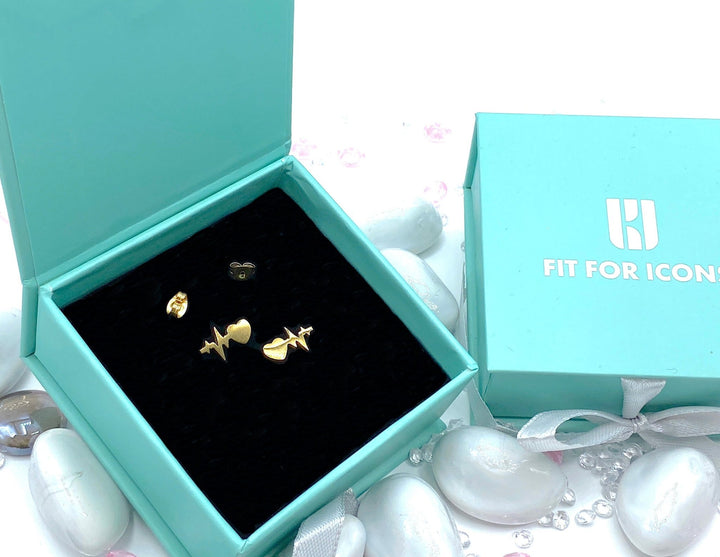 Heart Shape ECG Stud Earrings - Gold