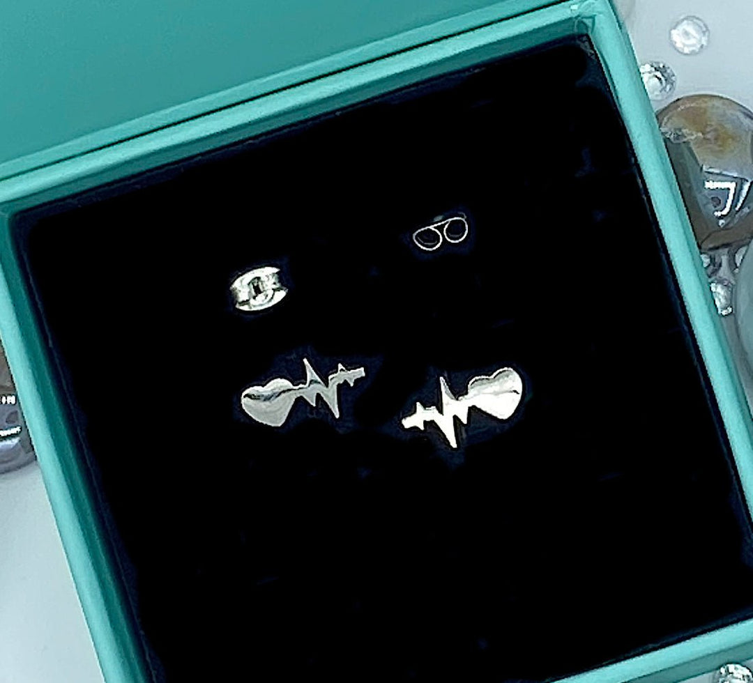 Heart Shape ECG Stud Earrings in Silver, perfect for healthcare professionals and cardiology specialists. A stylish and meaningful accessory supporting a commitment to health and care.