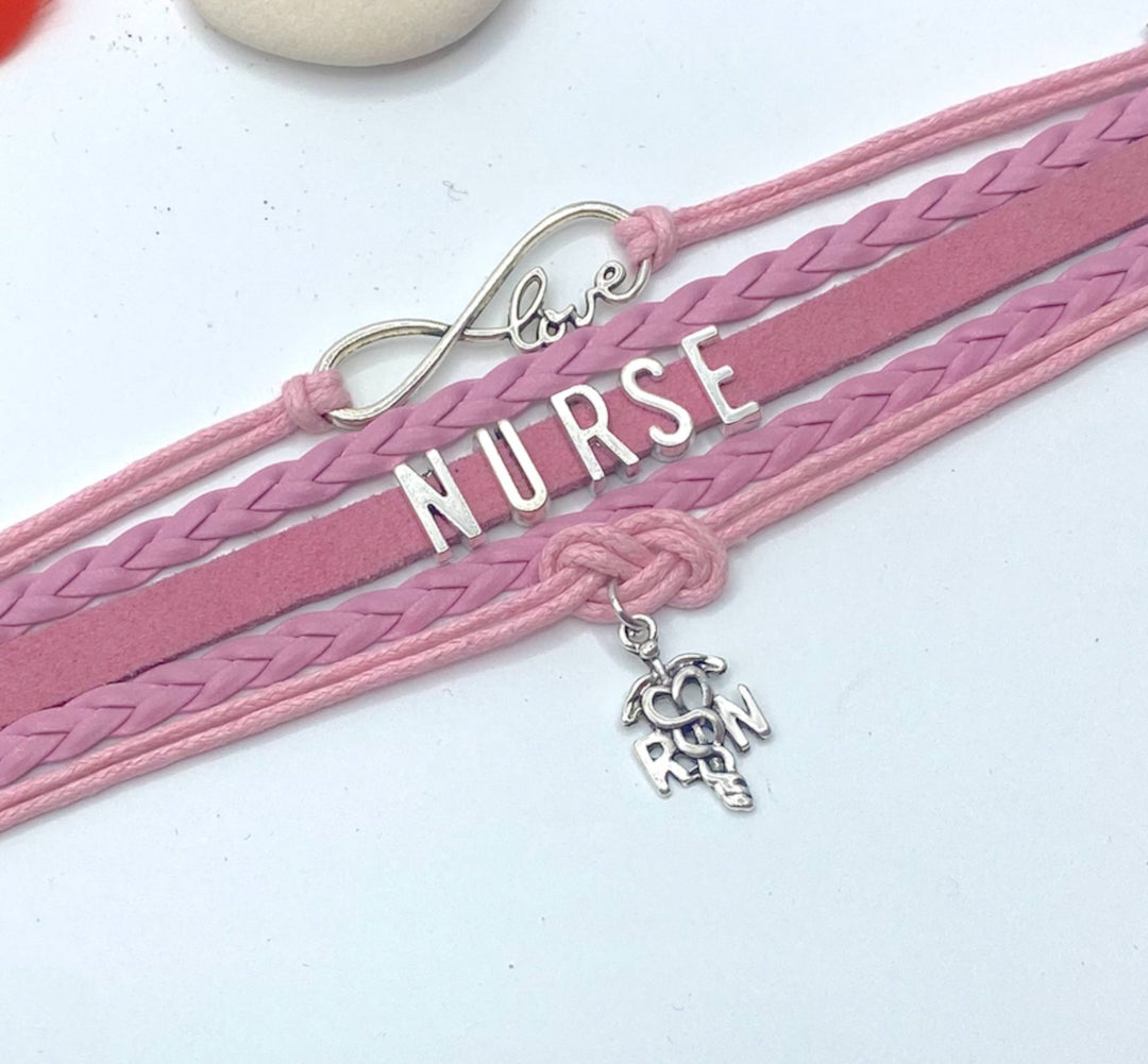 Nurse infinity wrap bracelet featuring a charm symbolizing care and dedication, perfect for healthcare professionals.