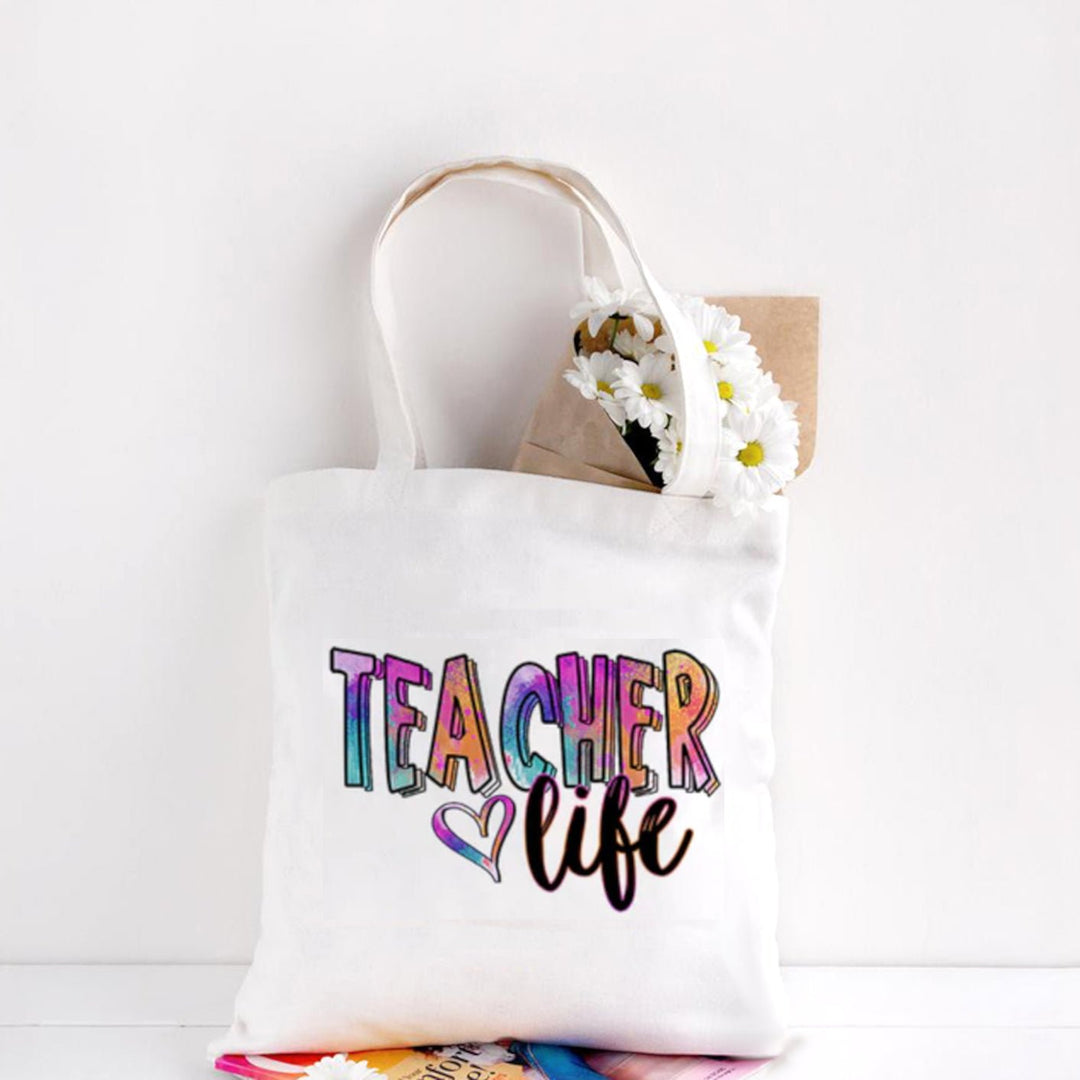 Teacher Life Education Tote Shopper Bag - A stylish and durable tote bag featuring the phrase 'Teacher Life,' perfect for carrying books, supplies, or personal items while showcasing your passion for teaching.