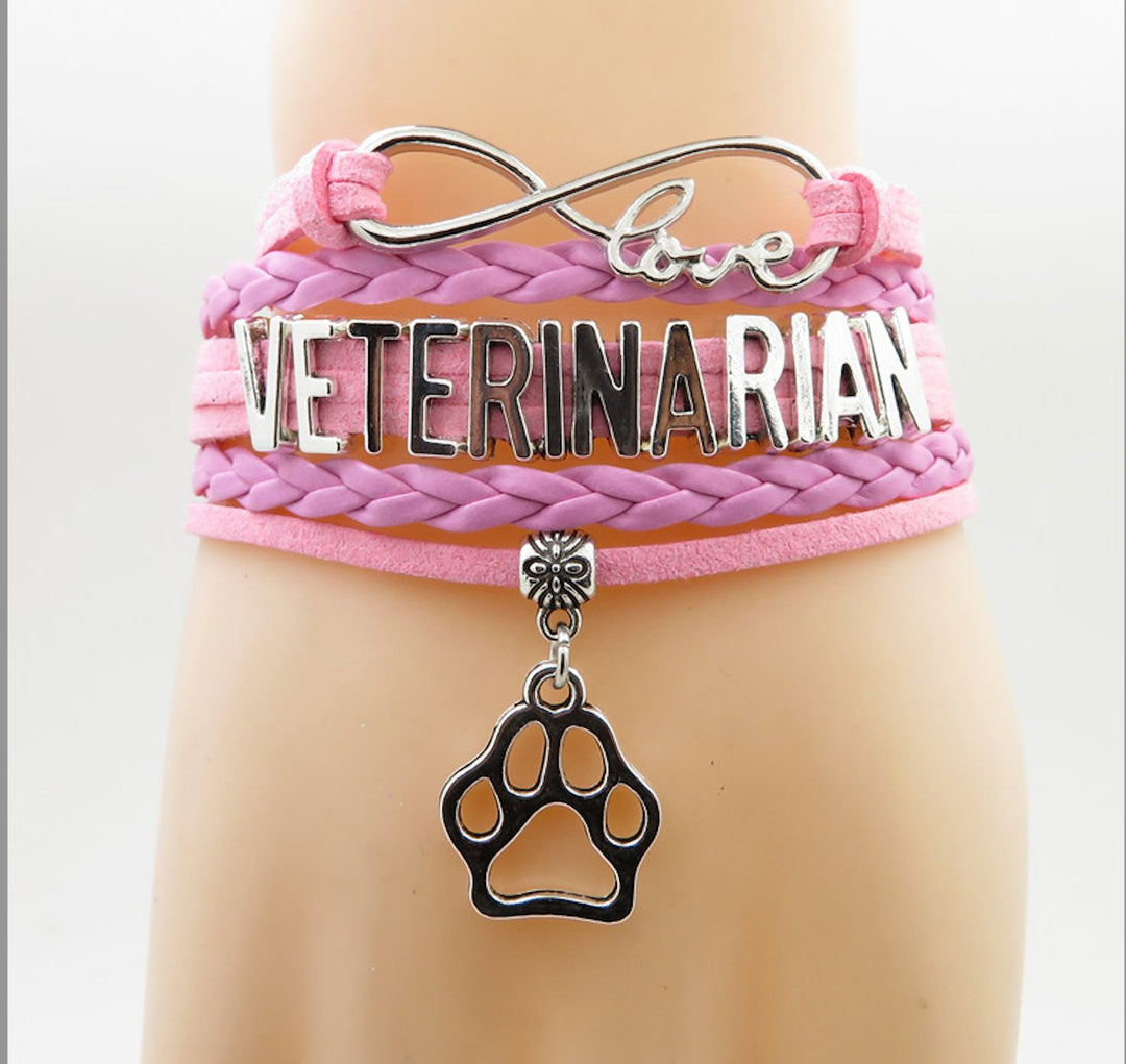 Veterinarian Infinity Wrap Paw Bracelet in Pink, symbolizing love for pets and dedication to veterinary care