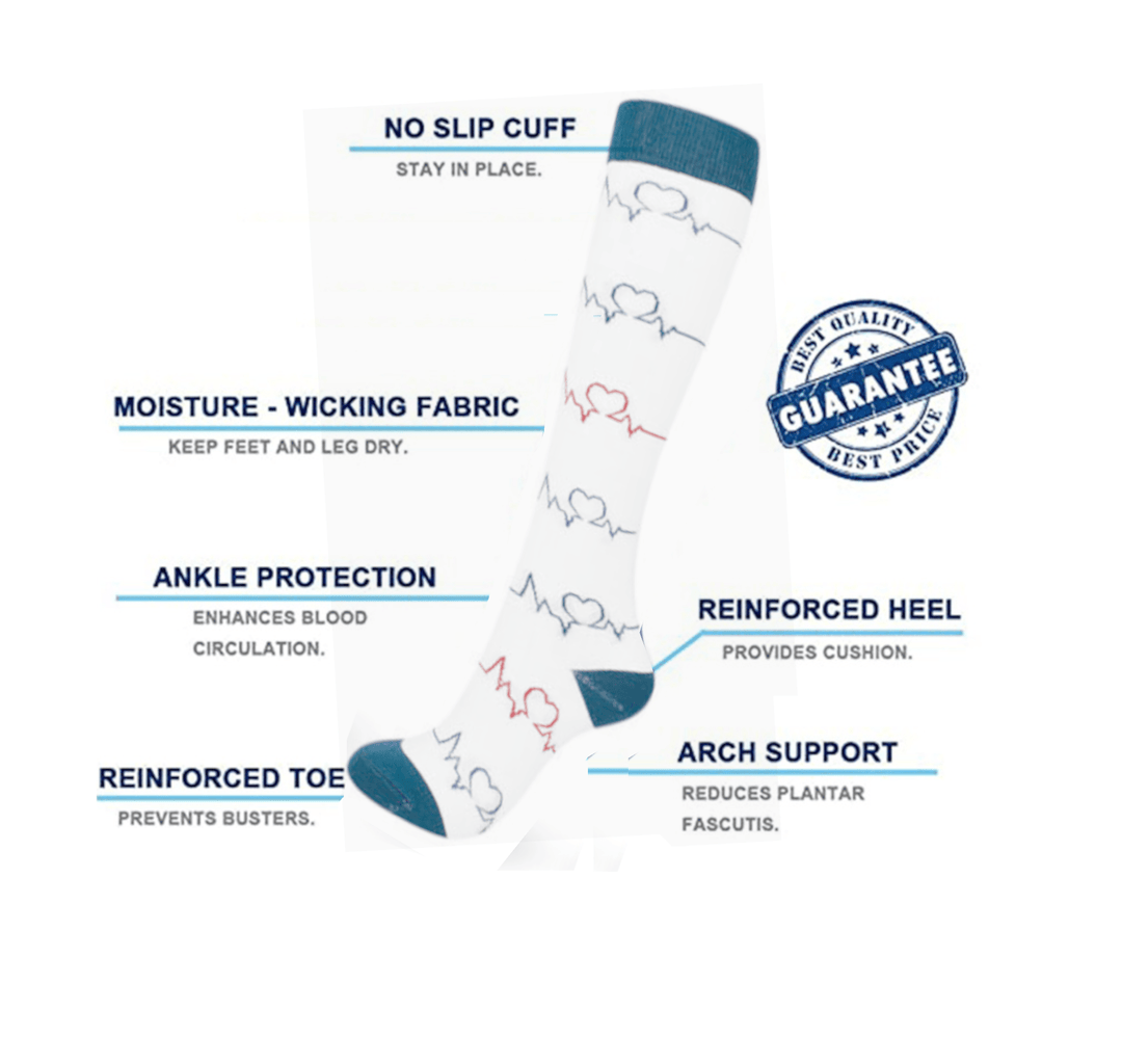 Lightweight Everyday Compression Socks Teal and White ECG