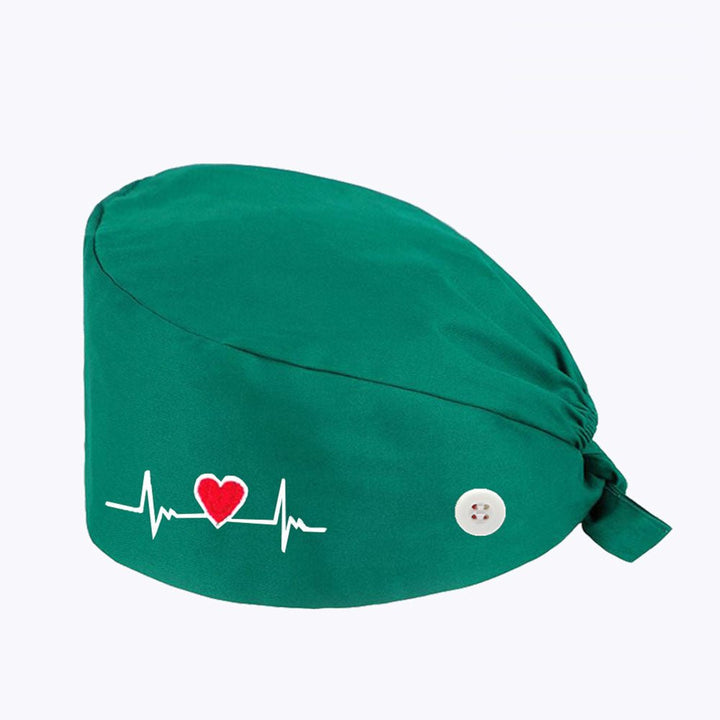 Colorful scrub hat featuring medical-themed designs, perfect for healthcare professionals, including nurses and doctors, to wear while at work.