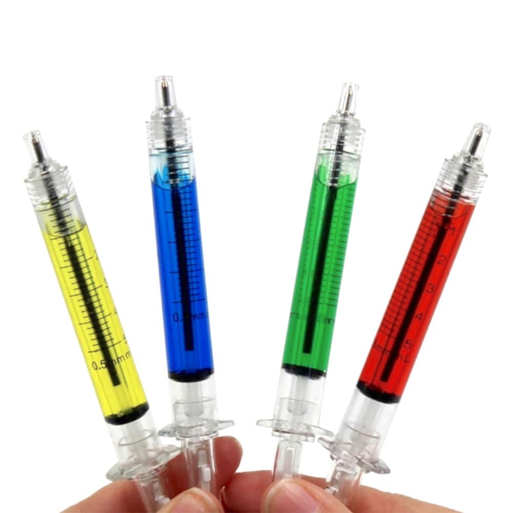 Fun and quirky syringe pens in a 4-pack, perfect for healthcare professionals and students. Each pen features a unique syringe design, offering a playful touch to your writing while being functional and stylish.