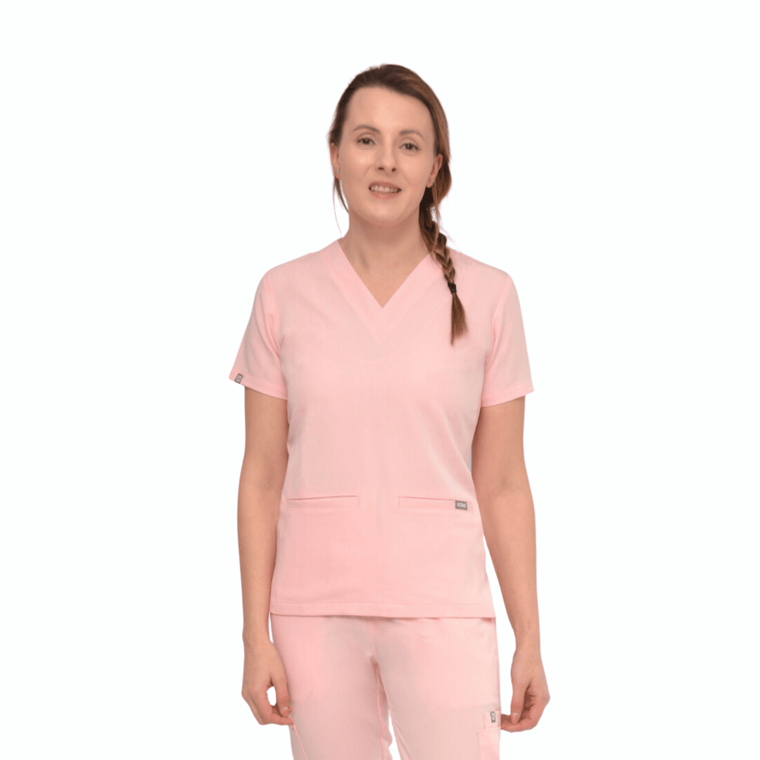 Kiran 3 Pocket Scrub Top Peony Pink