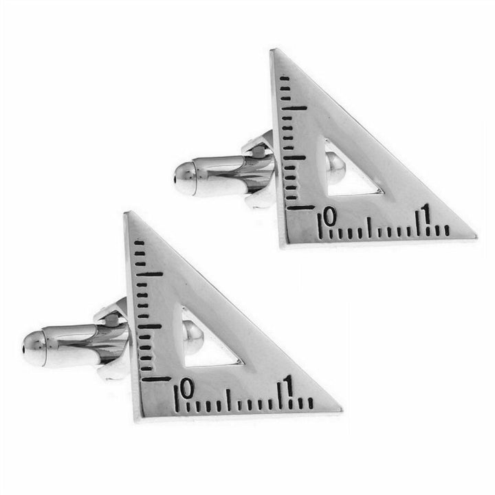 Education Set Square Cufflinks in Silver - Sleek and stylish cufflinks designed for educators, featuring a set square symbol that represents precision and creativity in teaching.