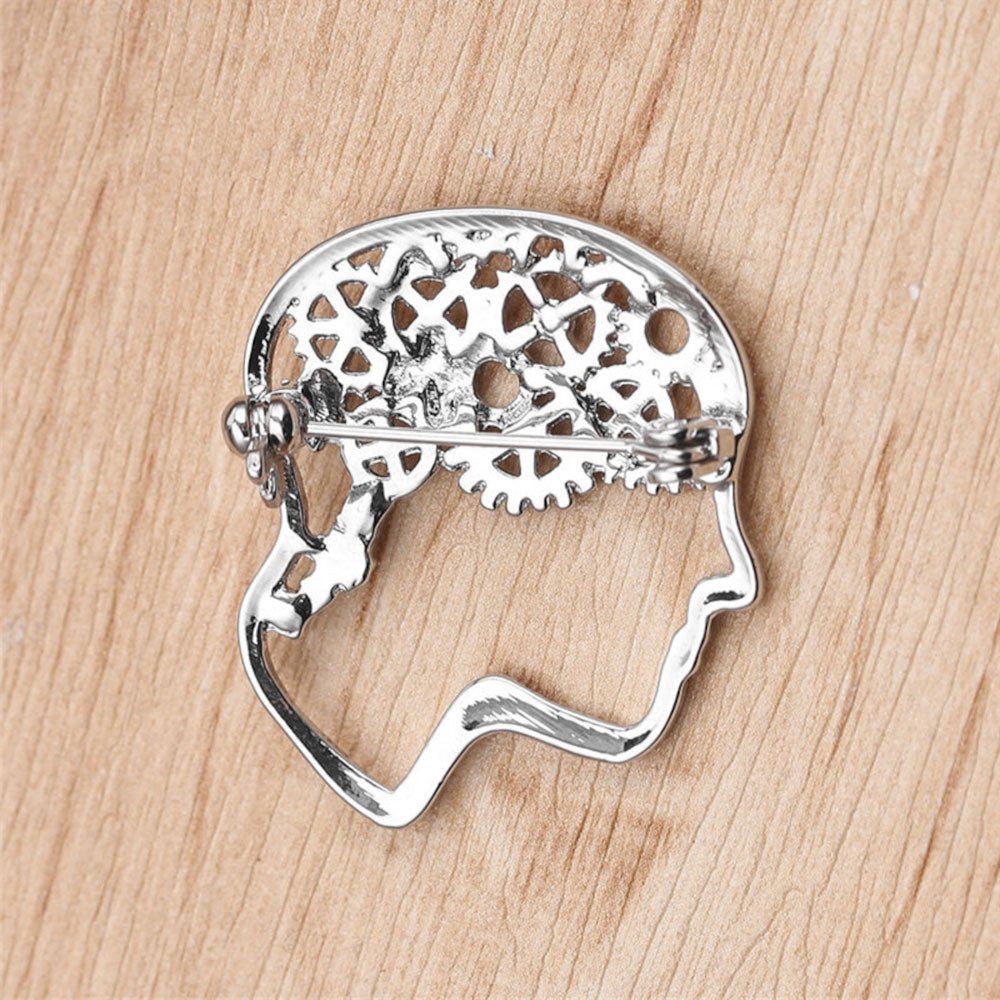 Brain Cog Wheel Pin Silver