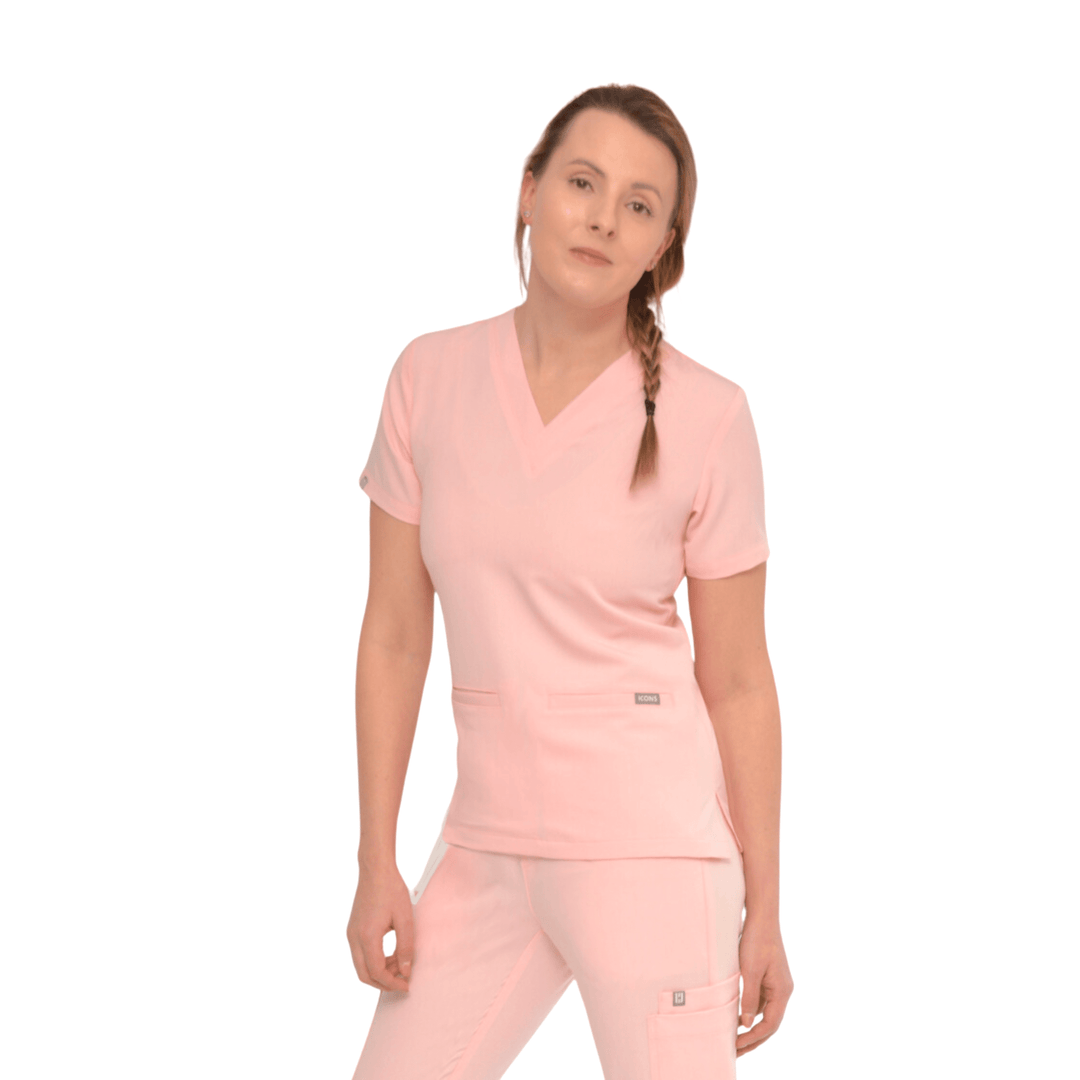 Kiran 3 Pocket Scrub Top Peony Pink