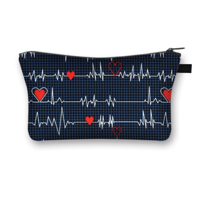 Stylish Navy Make-Up Bag or Pencil Case featuring a health-themed ECG design, perfect for organizing cosmetics or stationery, and ideal for healthcare professionals or anyone passionate about health.