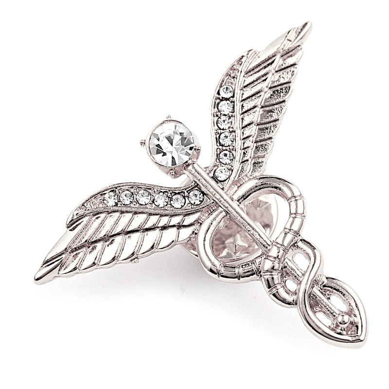 Caduceus Diamante Lapel Pin Silver