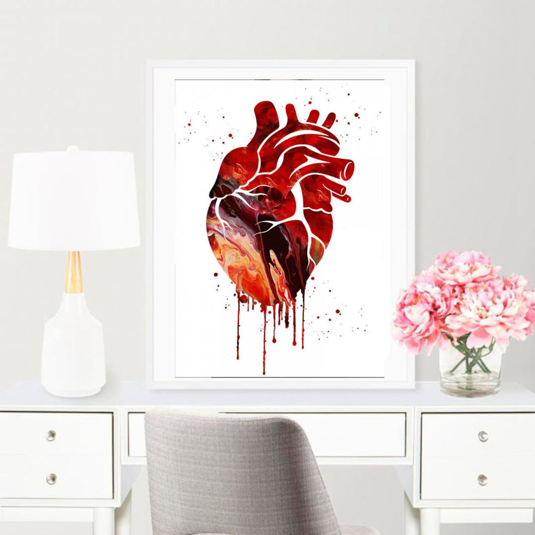 Anatomical Dripping Heart 100% Cotton Canvas Watercolour Print