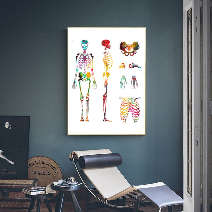 Skeleton Front Rear Sections 100% Cotton Canvas Watercolour Print