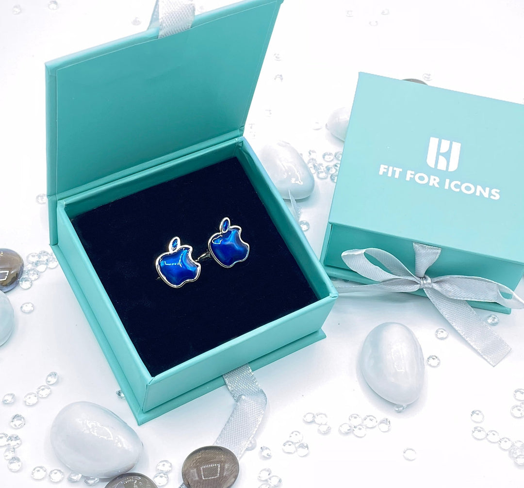 Bitten Apple Education Cufflinks - Blue Silver