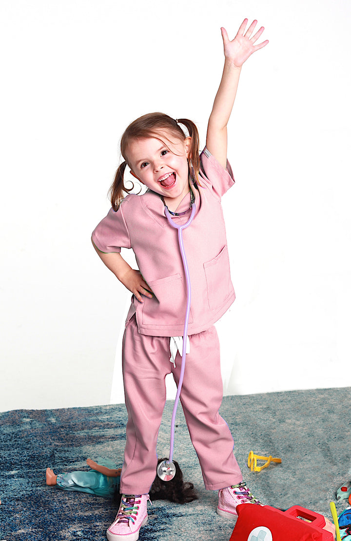 Children's Dress Up Scrubs 2, designed for role-playing in health and education professions, featuring vibrant colors and realistic details for imaginative fun.