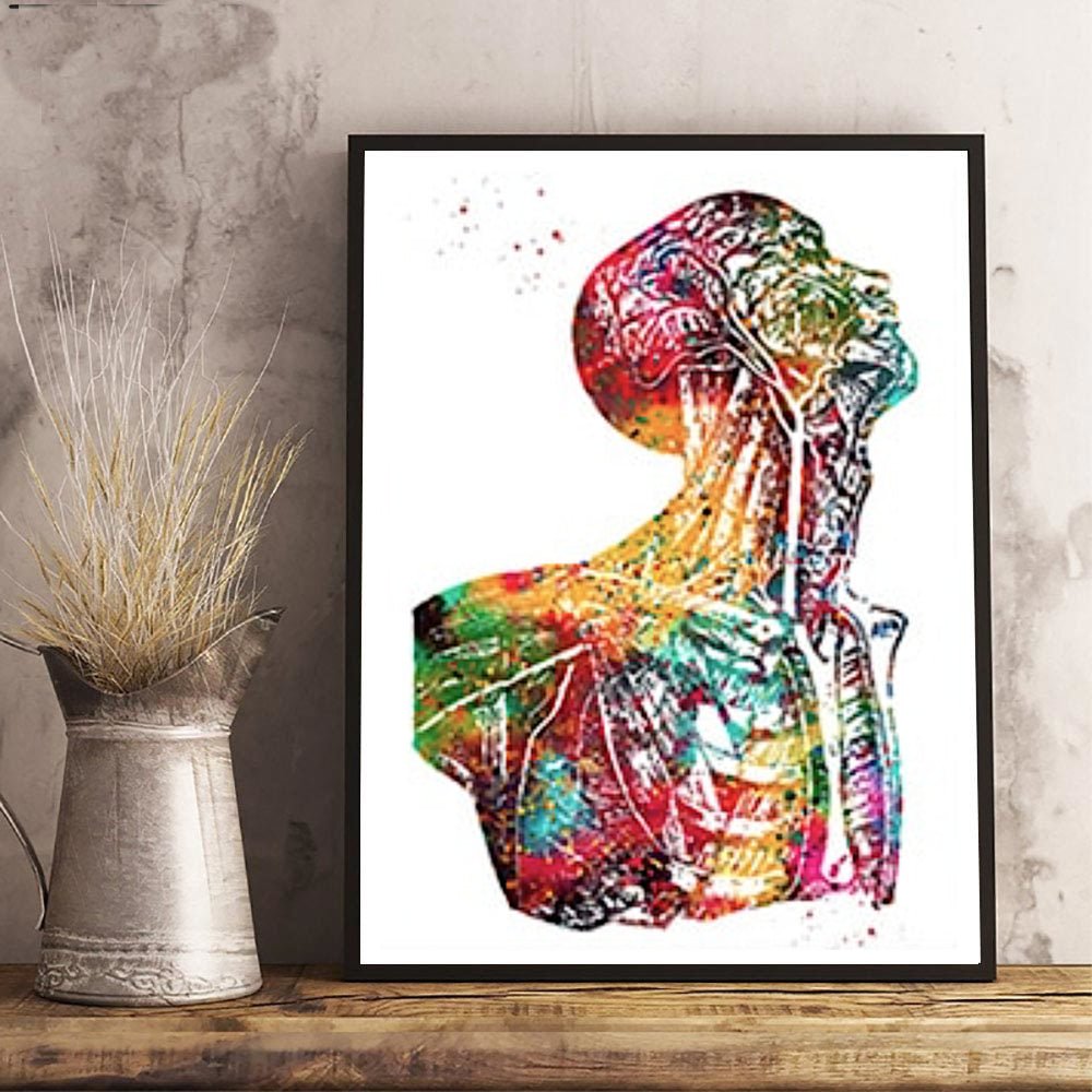 Head Neck Torso Muscles 100% Cotton Canvas Watercolour Print