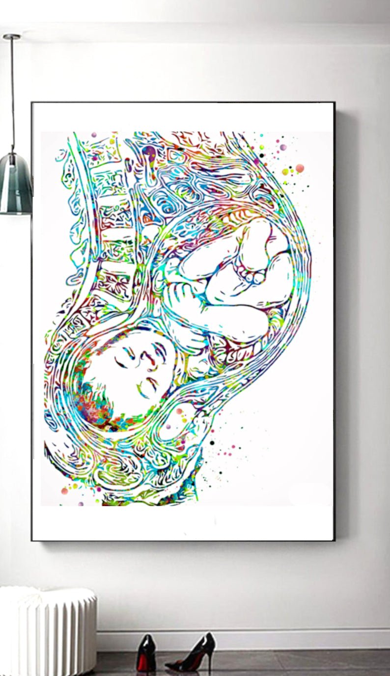 Pregnancy Full Term Foetus- 100% Cotton Canvas Watercolour Print