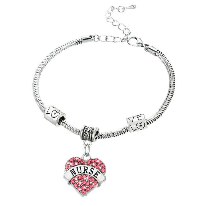 Nurse Diamante Heart Bracelet in silver plating, elegantly designed with sparkling diamantes, perfect for celebrating the nursing profession and making a stylish statement.