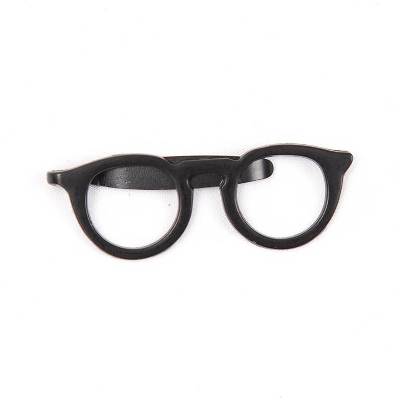 Black optometrist spectacles tie clips with a sleek and sophisticated design, perfect for eye care professionals looking to add a touch of elegance to their attire.