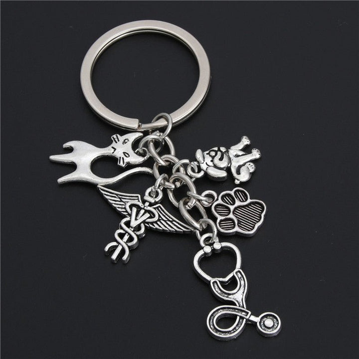 Veterinary Caduceus Cat Dog Keyring