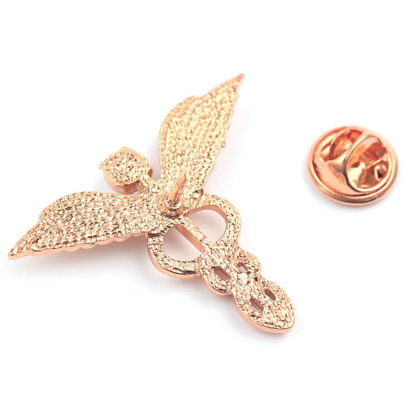 Caduceus Diamante Lapel Pin Rose Gold