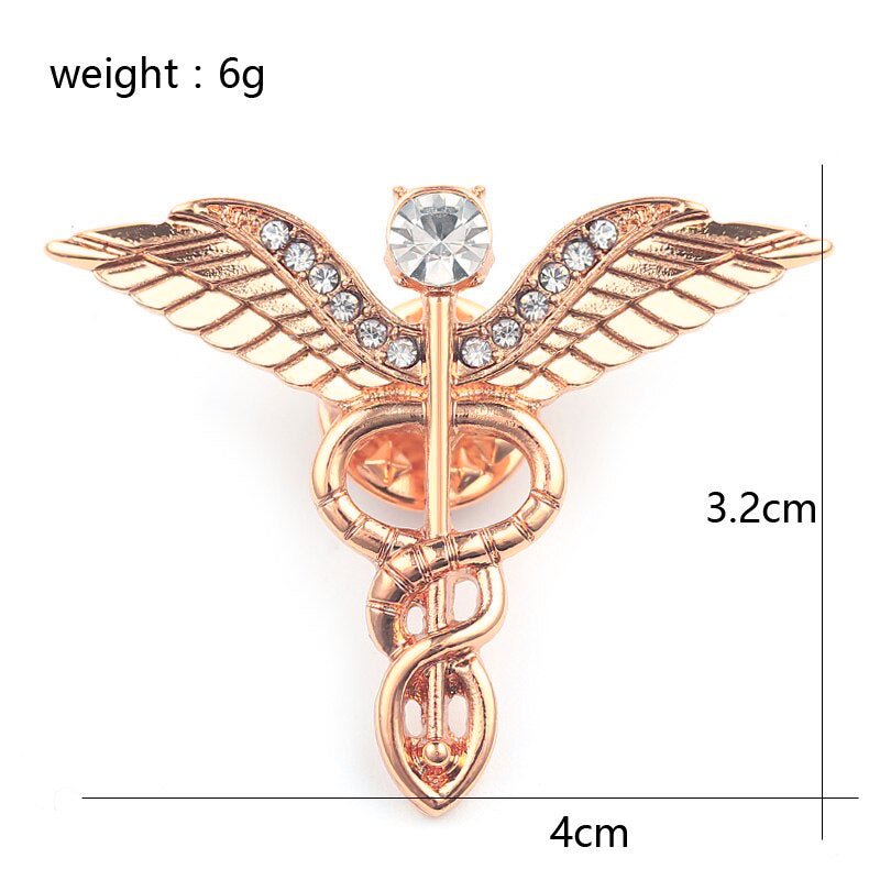 Caduceus Diamante Lapel Pin Rose Gold