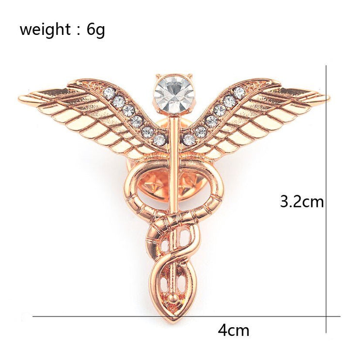 Caduceus Diamante Lapel Pin Rose Gold