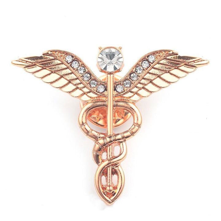 Caduceus Diamante Lapel Pin Rose Gold