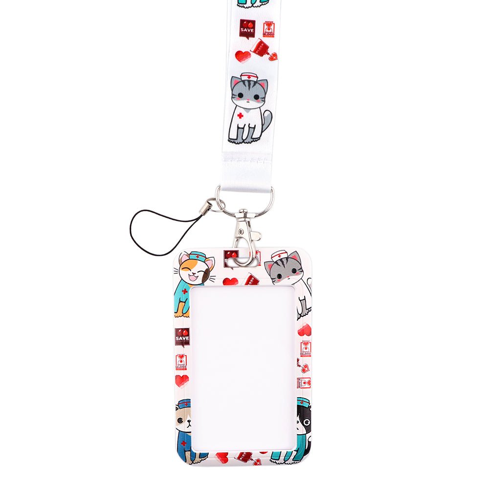 Cats in Scrubs Lanyard & ID Badge Card Holder - White