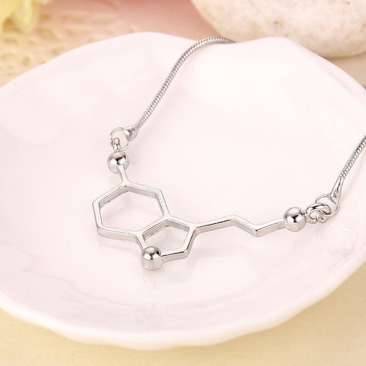 Serotonin Molecule Necklace Silver