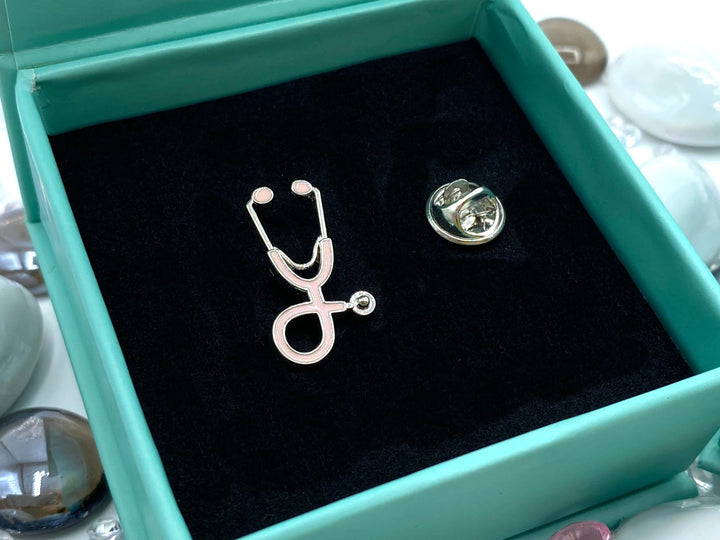 Stethoscope Pin Brooch - Pink Silver