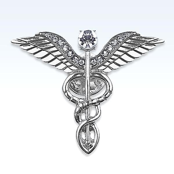 Caduceus Diamante Lapel Pin Silver