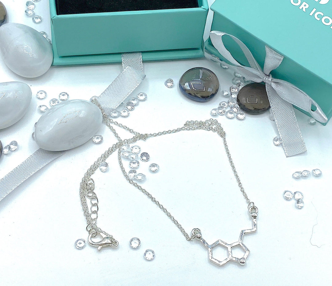 Serotonin Molecule Necklace Silver